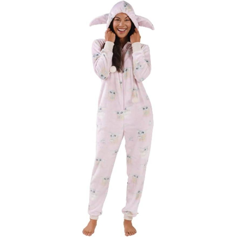 Yoda Star Wars The Mandalorian Pink Fleece One Piece Pajamas Women's Large